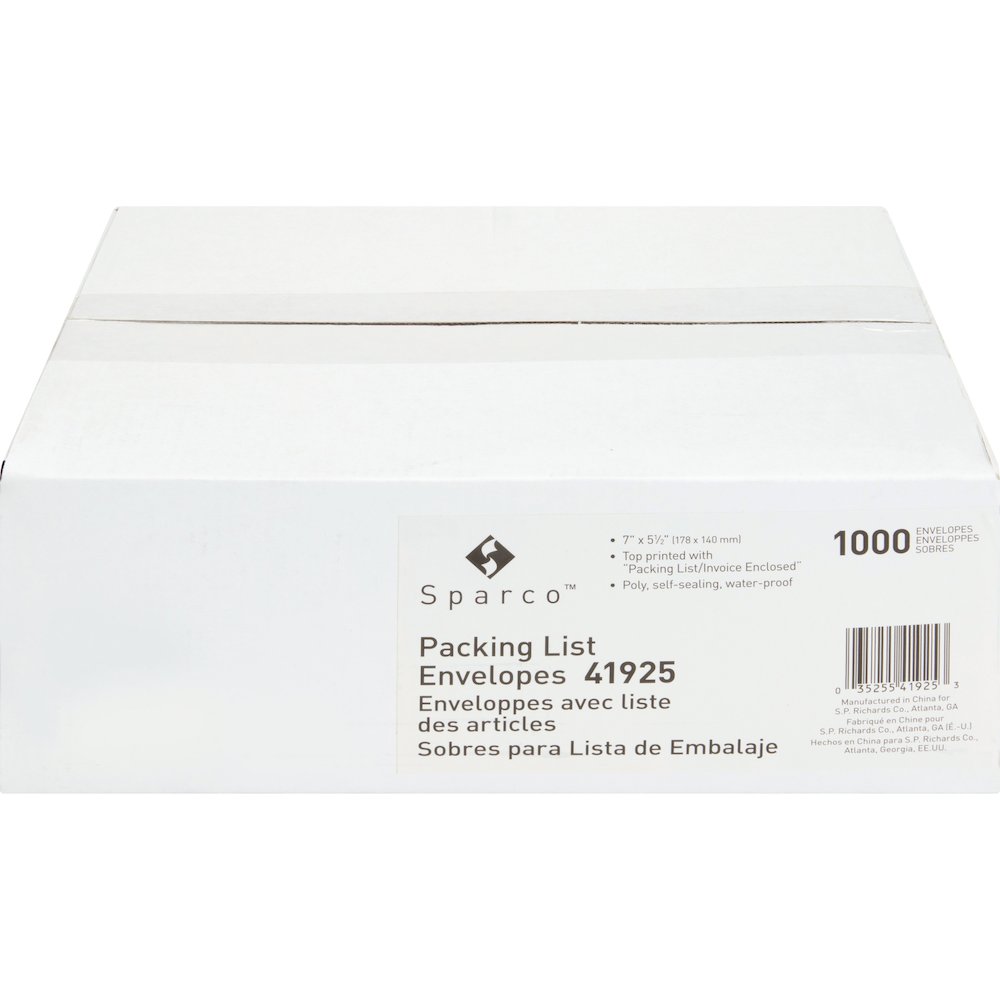 Sparco Pre-labeled Packing Slip Envelope - Packing List - 7" Width x 5 1/2" Length - 70 g/m² - Self-adhesive Seal - White - Paper, Low Density Polyethylene (LDPE) - 1000 / Box. Picture 4