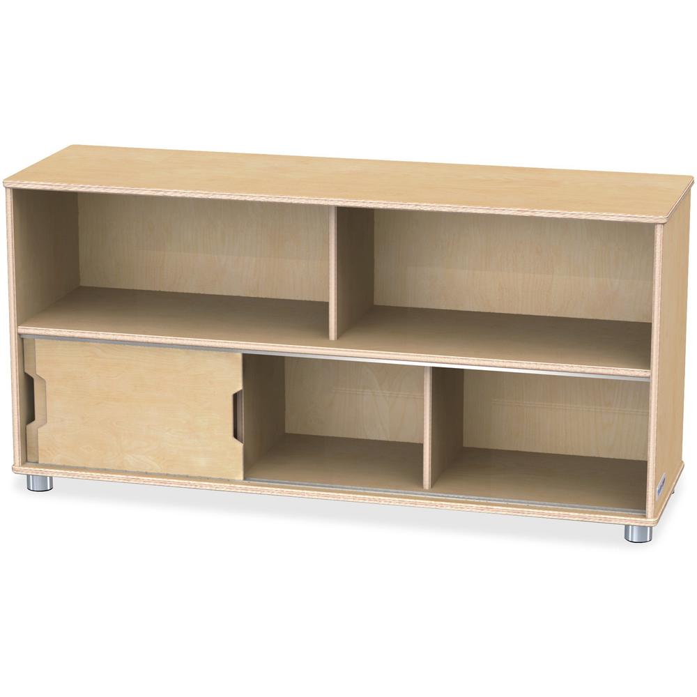 Jonti-Craft TrueModern Storage Shelves - 24" Height x 48.5" Width x 15" Depth - Durable, Yellowing Resistant, Rounded Corner, Sliding Door - UV Acrylic - Baltic - Anodized Aluminum, Baltic Birch - 1 E. Picture 3