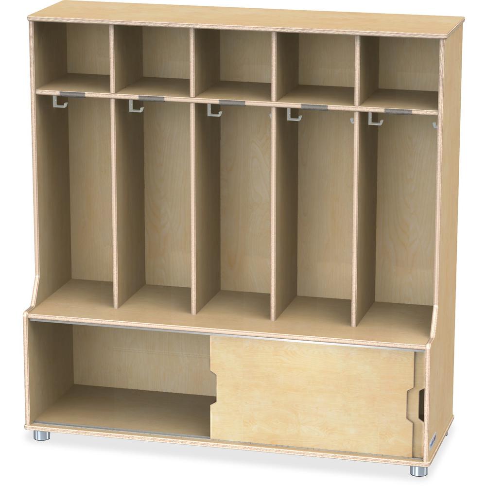 Jonti-Craft TrueModern 5-space Metal Coat Hook Cubbie Locker - 5 Compartment(s) - 50" Height x 48.5" Width x 17.5" Depth - Hanging Hook, Sliding Door, Durable, Rounded Corner - Baltic - Anodized Alumi. Picture 3