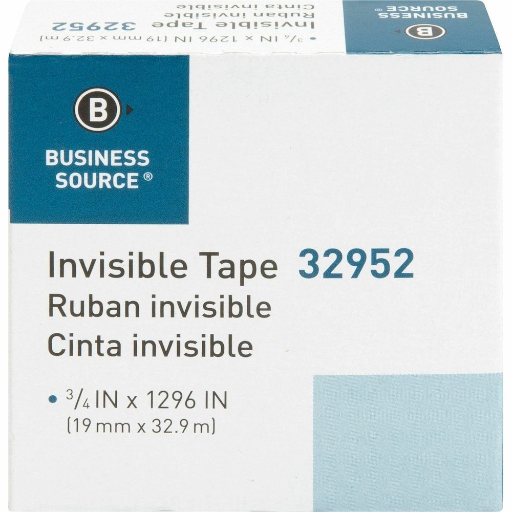 Business Source Invisible Tape Dispenser Refill Roll - 36 yd Length x 0.75" Width - 1" Core - Clear - For Mending, Splicing, Holding - 12 / Box. Picture 3