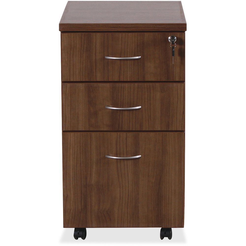Lorell Essentials Series Box/Box/File Mobile File Cabinet - 1" Thickness Top, 3.8" Thickness Drawer Pull, 28.4" Height x 15.7" Width x 22" Depth Pedestal - Total Drawer(s): 3 - Single Pedestal - Walnu. Picture 5
