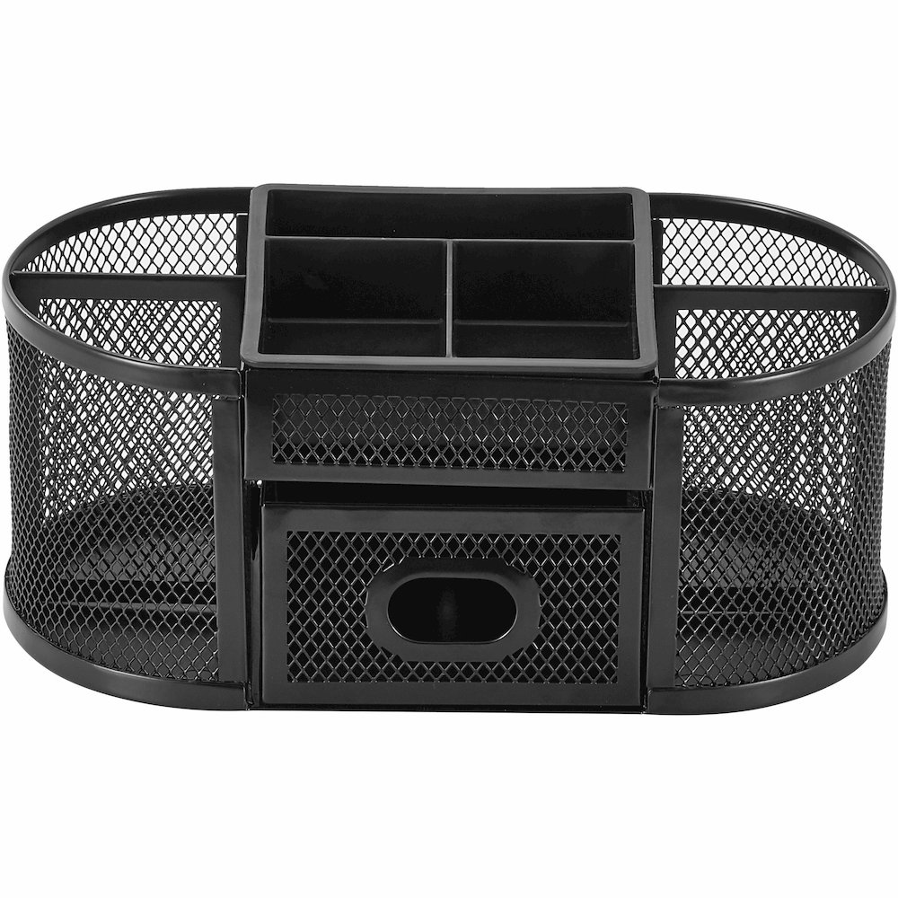 Lorell Mesh Desktop Organizer - Desktop - Compact, Sturdy, Removable Compartment - Black - Steel, Mesh, Plastic - 1 Each. Picture 3