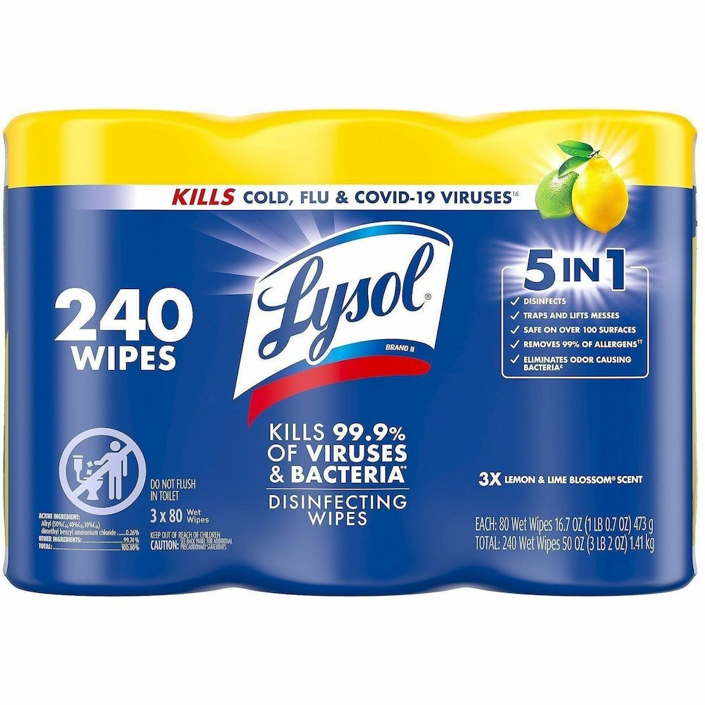 Lysol Lemon/Lime Disinfecting Wipes - For Multi Surface, Multipurpose - Wipe - Lemon, Lime Blossom Scent - Recommended For: Virus Remover, Bacteria Remover - Pre-moistened, Deodorize, Disinfectant, An. Picture 3