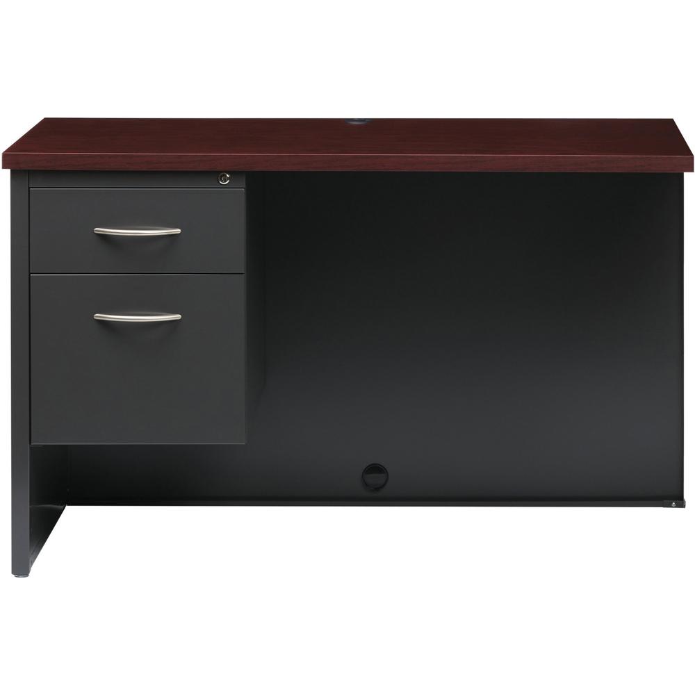 Lorell Fortress Modular Series Left Return - 48" Width x 24" Depth, x 1.1" Thickness Top - Total Drawer(s): 2 - Single Pedestal on Left Side - Material: Steel - Finish: Mahogany Laminate, Charcoal - S. Picture 2