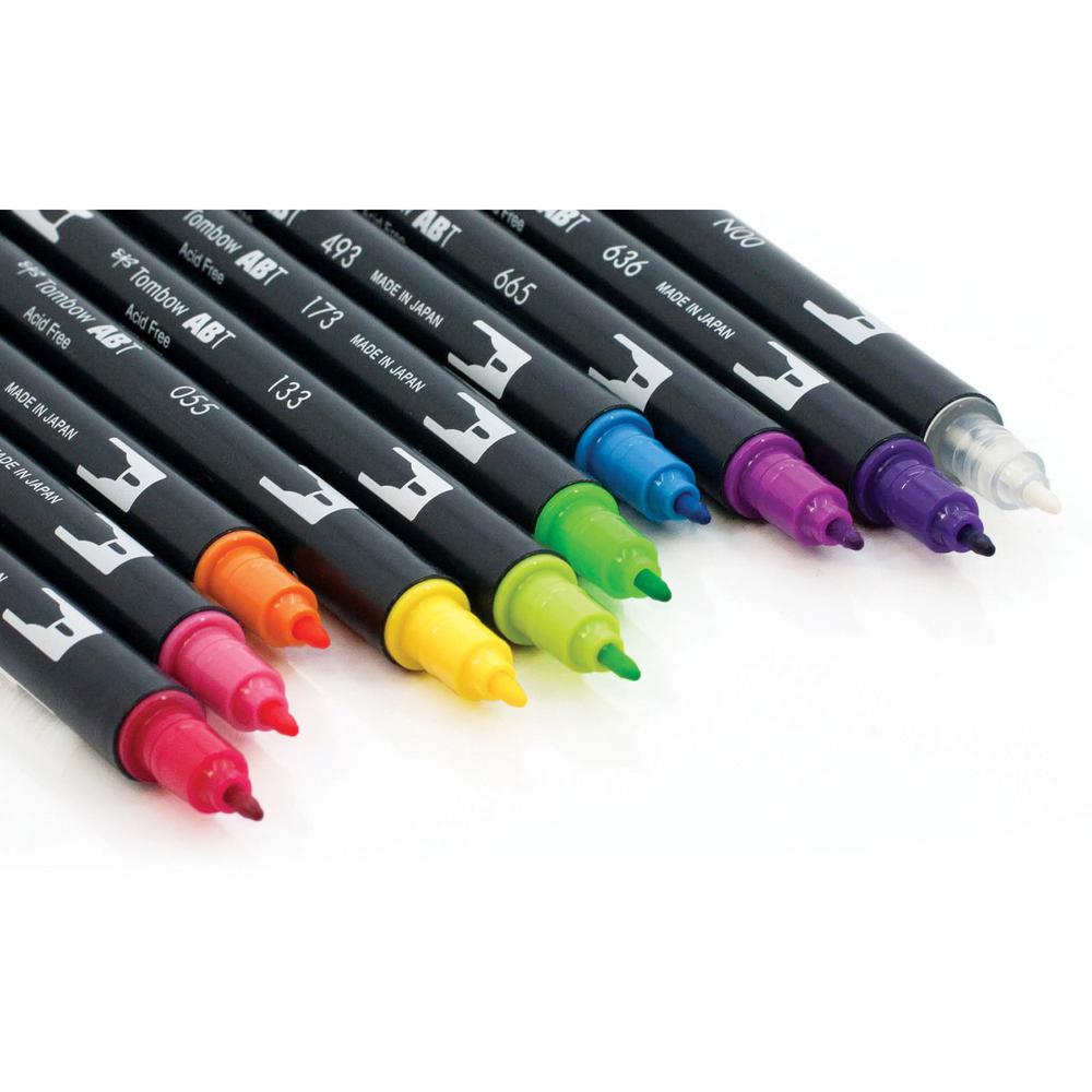 Tombow Dual Brush Pen Set - Hot Pink, Orange, Chartreuse, Willow Green, Purple, Rubine Red, Process Yellow, Reflex Blue, Imperial Purple Water Based Ink - Nylon Tip - 1 / Pack. Picture 8