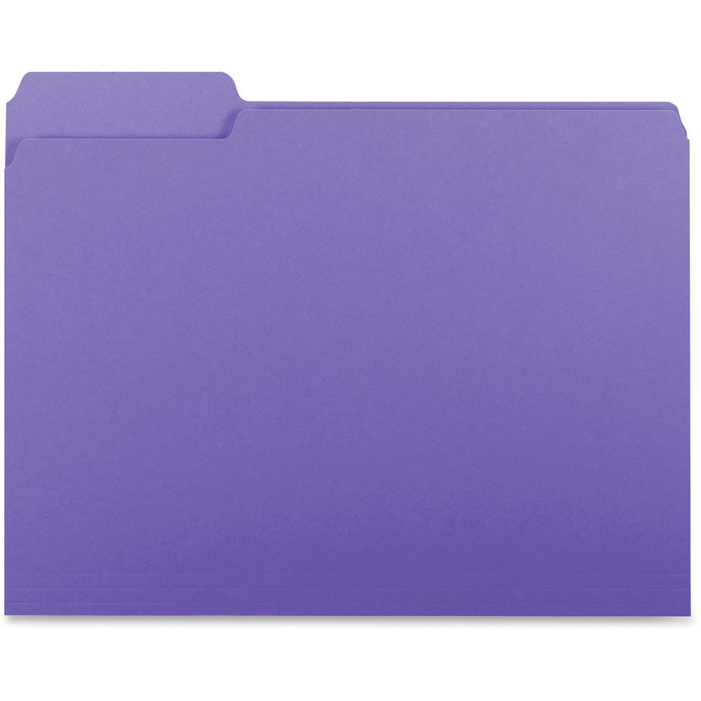Business Source 1/3 Tab Cut Letter Recycled Top Tab File Folder - 8 1/2" x 11" - Top Tab Location - Assorted Position Tab Position - Purple - 10% Recycled - 100 / Box. Picture 4