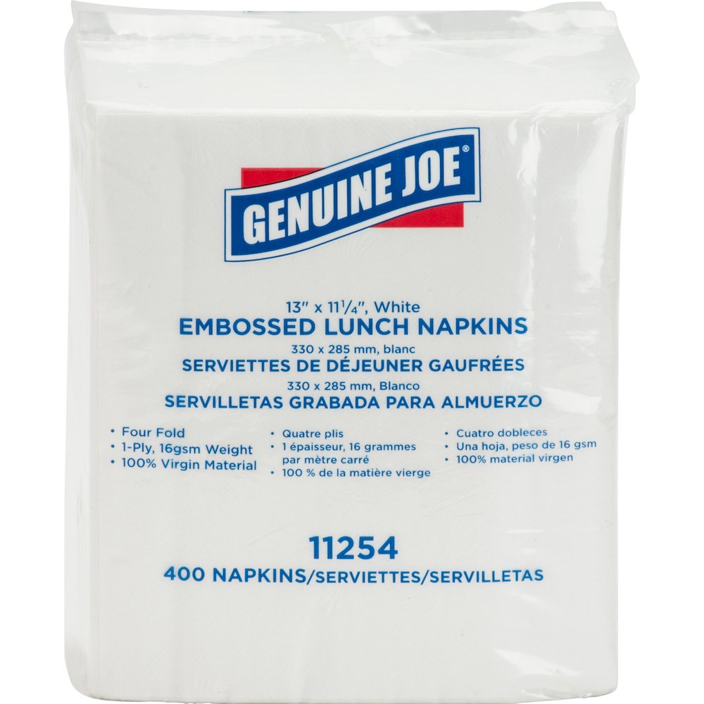 Genuine Joe Lunch Napkins - 1 Ply - Quarter-fold - 13" Width x 11.25" Length - White - 400/Pack - 6 / Carton. Picture 4