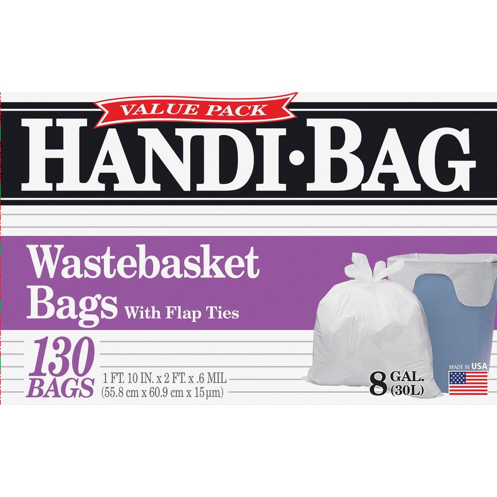 Berry Handi-Bag Wastebasket Bags - Small Size - 8 gal Capacity - 24" Length x 21.50" Width x 0.60 mil (15 Micron) Thickness - White - Hexene Resin - Home, Office - 130/Box - 6 / Carton. Picture 3
