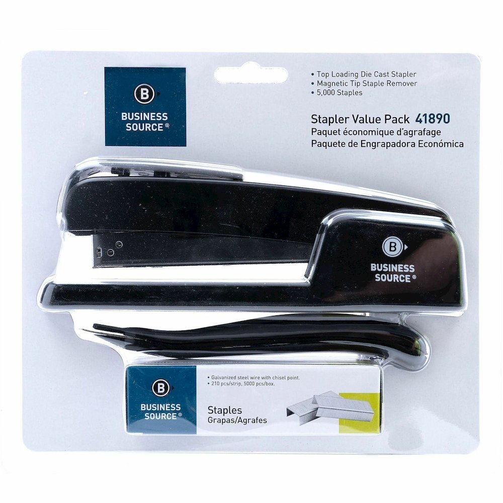 Business Source Standard Stapler Value Pack - Staples Upto 20 Sheet - Holds Upto 210 Staple - Full Strip - Top Loading - Black - 1 Pack. Picture 3