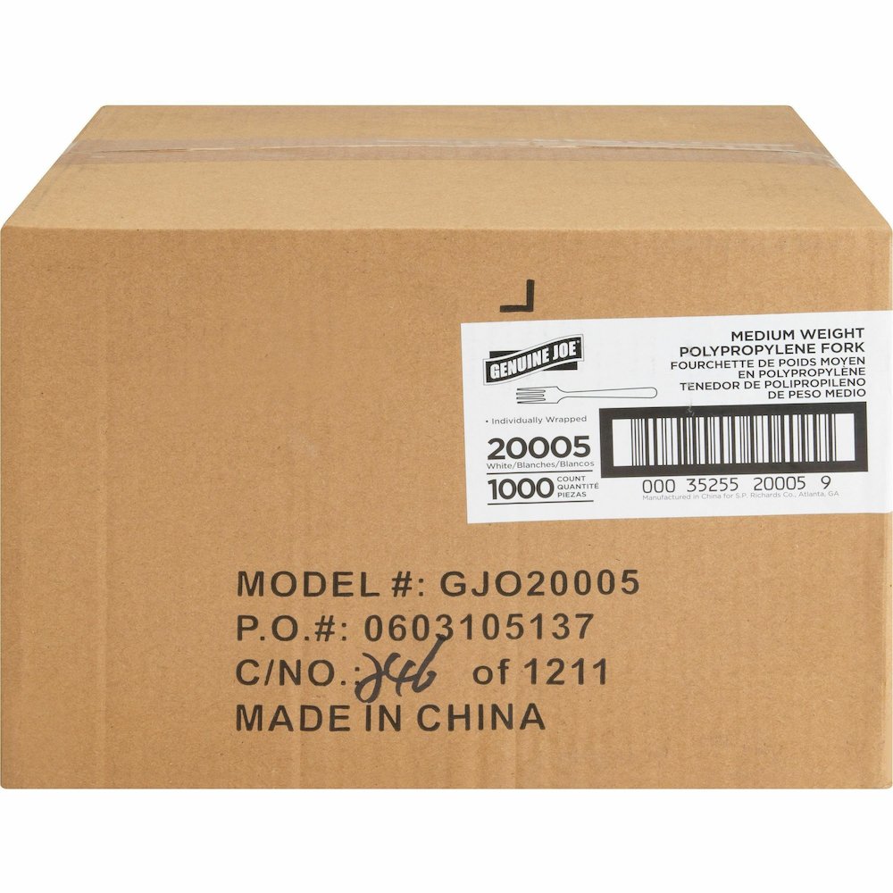 Genuine Joe Individually Wrapped Fork - 1 Piece(s) - Fork - 1 x Fork - Disposable - White - 1 Carton. Picture 4
