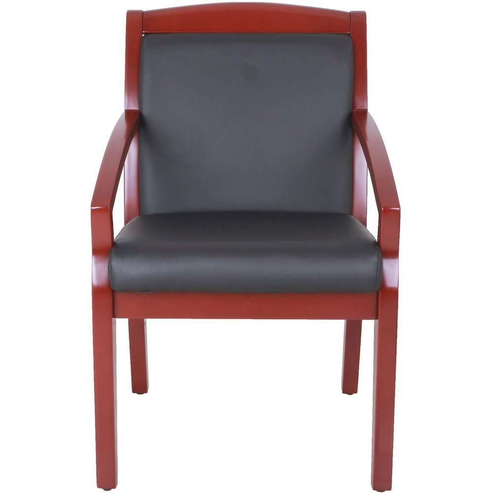Lorell Sloping Arms Wood Frame Guest Chair - Black Seat Color - Bonded Leather Seat Material - Black Back Color - Bonded Leather Back Material - Mahogany Frame Color - Solid Wood, Rubberwood Frame Mat. Picture 3