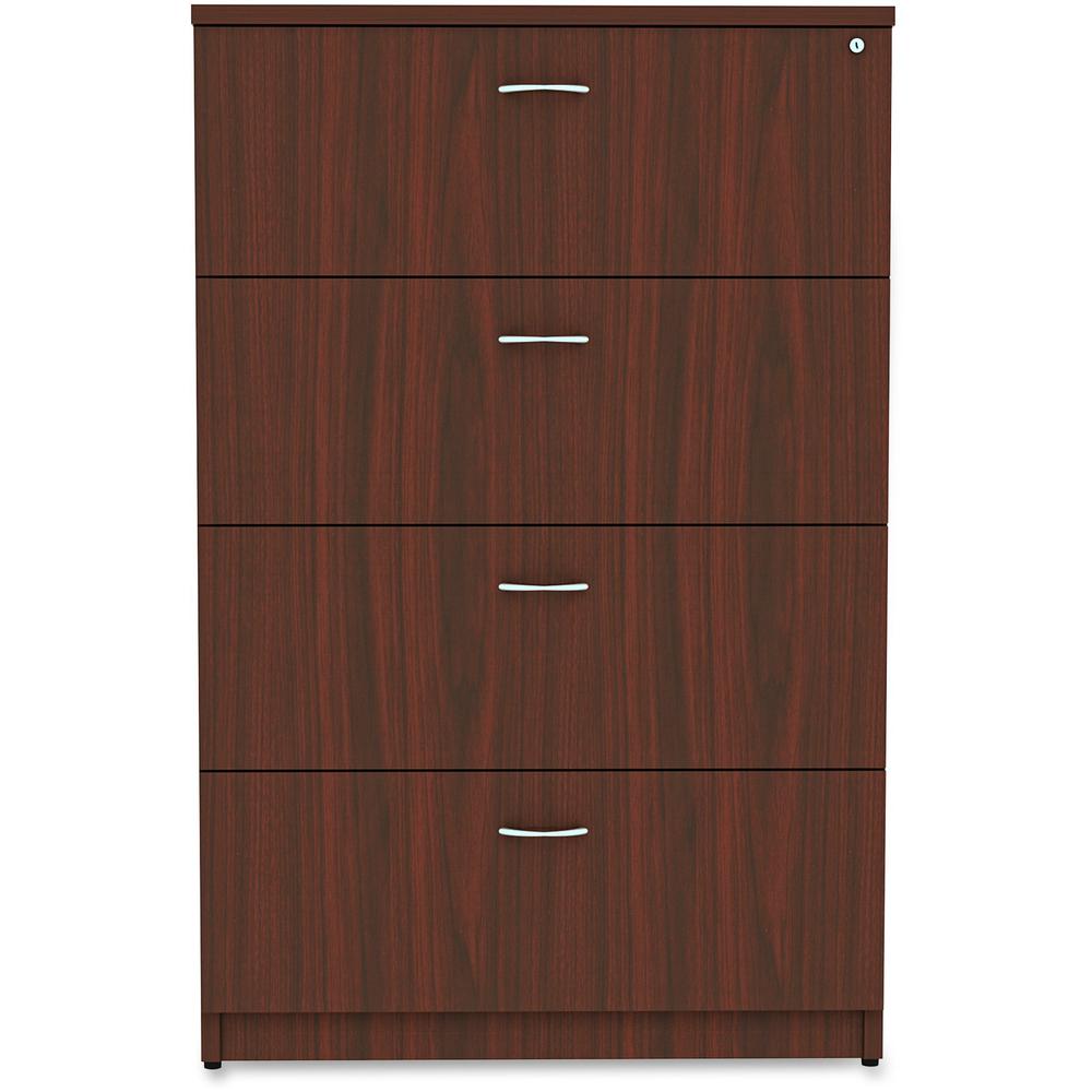 Lorell Essentials Series 4-Drawer Lateral File - 1" Thickness Top, 54.8" Height x 35.5" Width x 22" Depth - Total Drawer(s): 4 - Finish: Mahogany Laminate - Durable, Built-in Hangrail, Ball-bearing Su. Picture 3