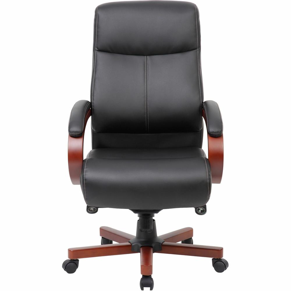 Lorell Executive High-Back Wood Finish Office Chair - Black Bonded Leather Seat - Black Bonded Leather Back - High Back - Black, Mahogany - 1 Each. Picture 2