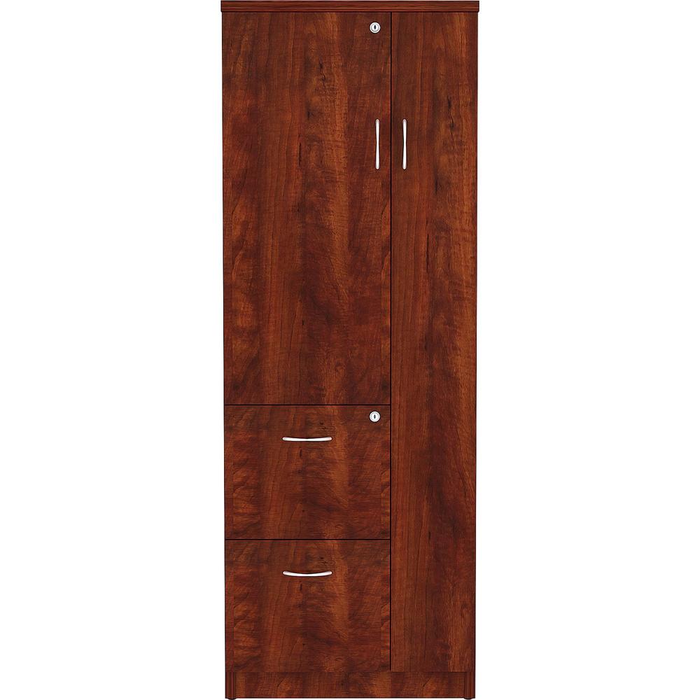 Lorell Essentials Series Tall Storage Cabinet - 23.6" x 23.6"65.6" Cabinet, 0.5" Compartment - 2 x Storage Drawer(s) - 1 Door(s) - Finish: Cherry, Laminate. Picture 6