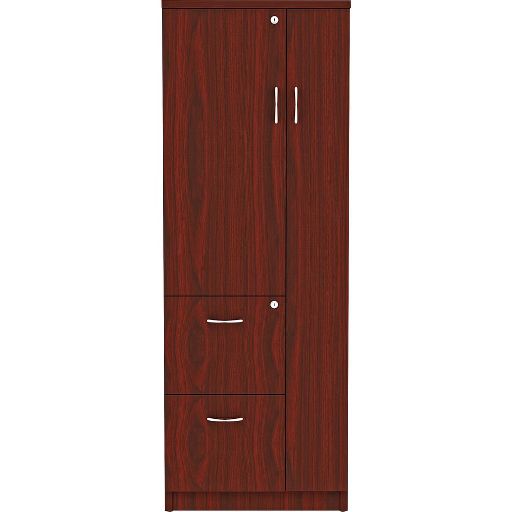 Lorell Essentials/Revelance Tall Storage Cabinet - 65.6" Height x 23.6" Width x 23.6" Depth Cabinet, x 0.5" Length Compartment - Total Drawer(s): 2 - 1 Door(s) - Finish: Mahogany, Laminate - Durable, . Picture 2