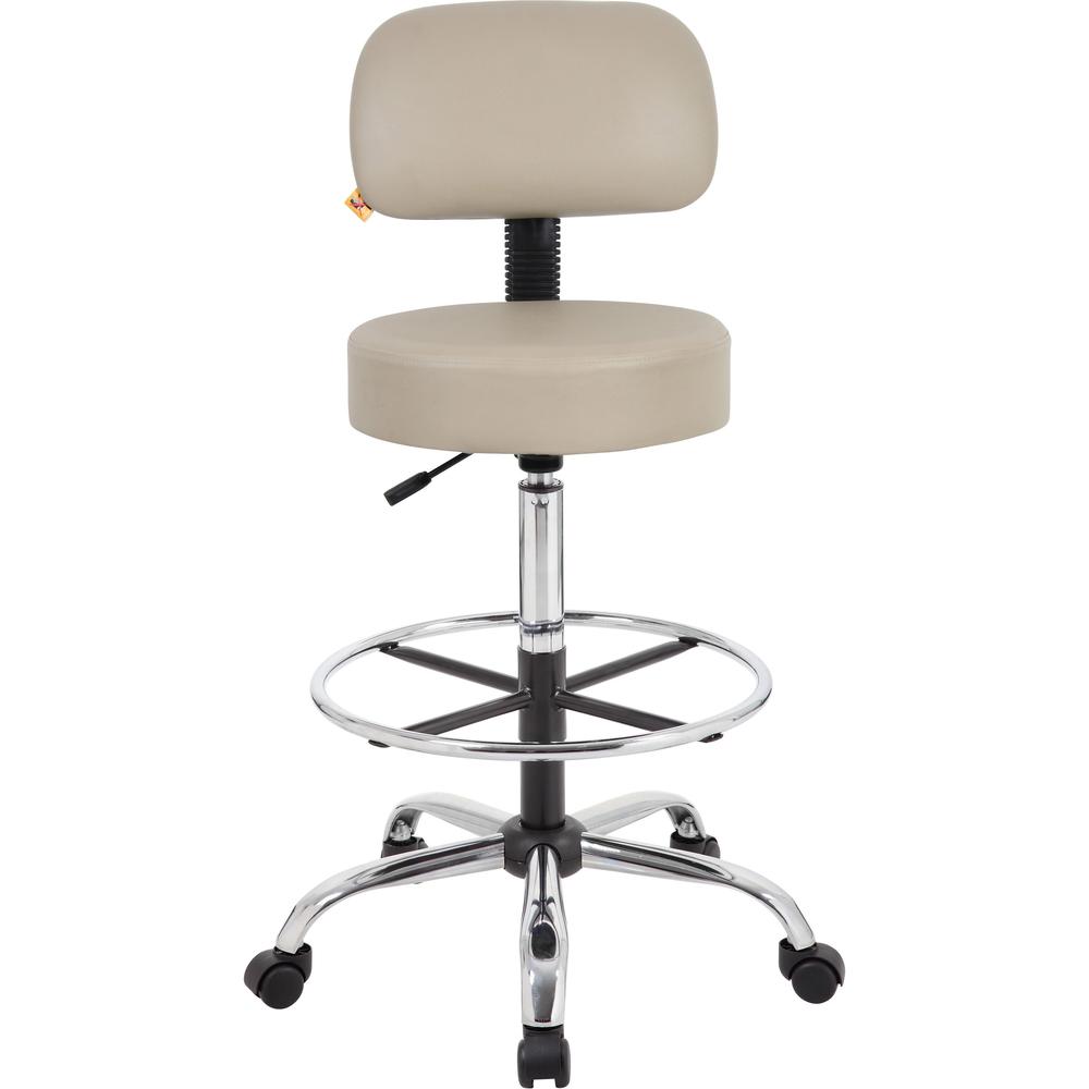 Boss Drafting Stool - Beige Vinyl Seat - Beige Back - Chrome, Black Chrome Frame - 5-star Base - 1 Each. Picture 2