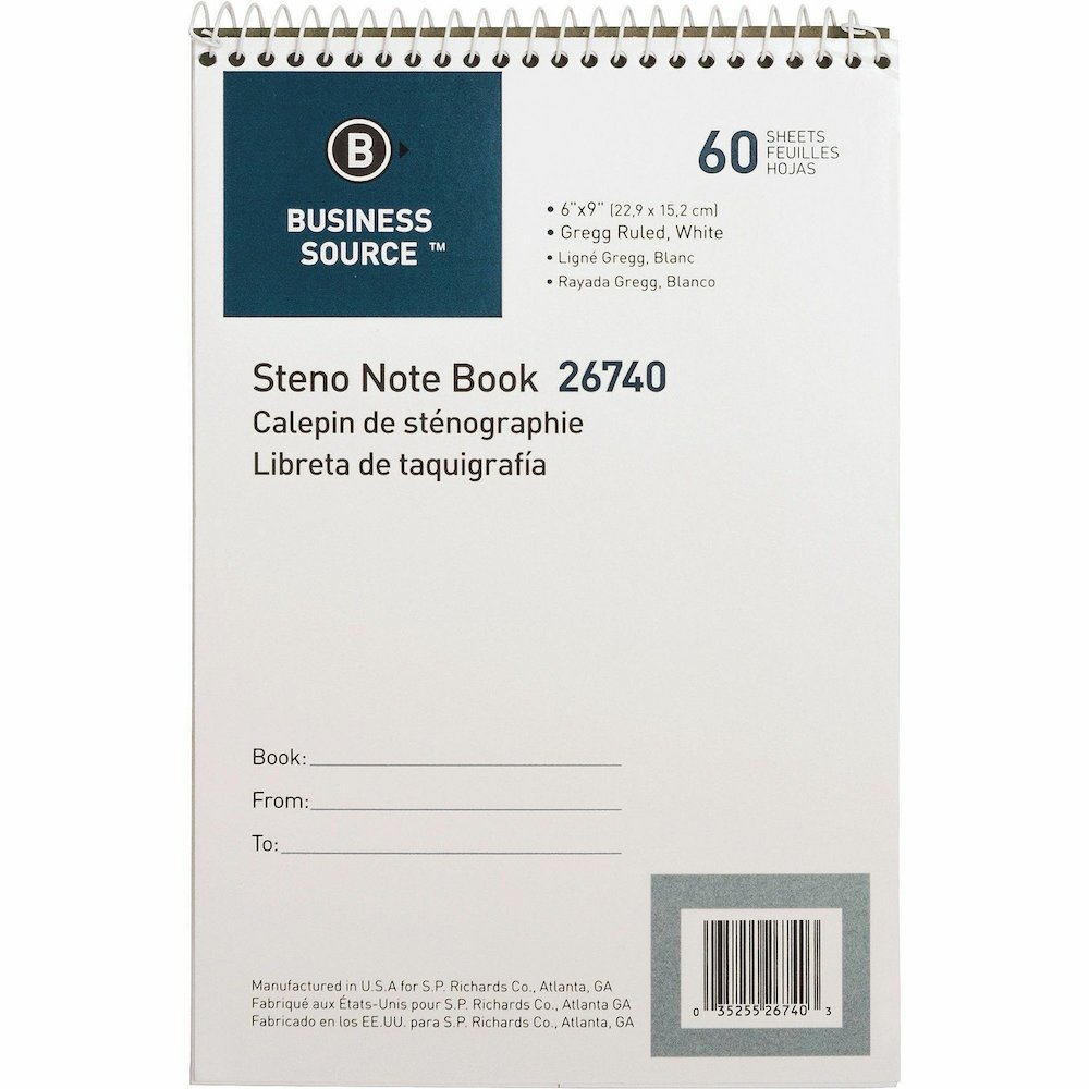 Business Source Steno Notebook - 60 Sheets - Wire Bound - Gregg Ruled Margin - 15 lb Basis Weight - 6" x 9" Sheet Size - White Paper - Stiff-back - 12 / Pack. Picture 3