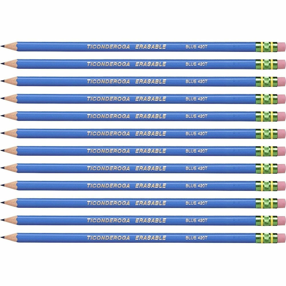 Ticonderoga Pre-Sharpened Erasable Checking Pencils - Blue Lead - HB - 1 Dozen/Box - 6 / Carton. Picture 3
