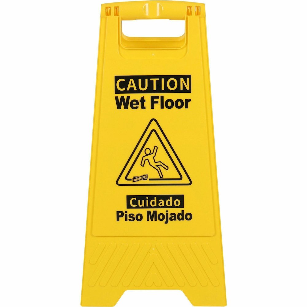 Genuine Joe Universal Graphic Wet Floor Sign - Print/Message "Wet Floor" - Foldable - Yellow - 3 / Bundle. Picture 3