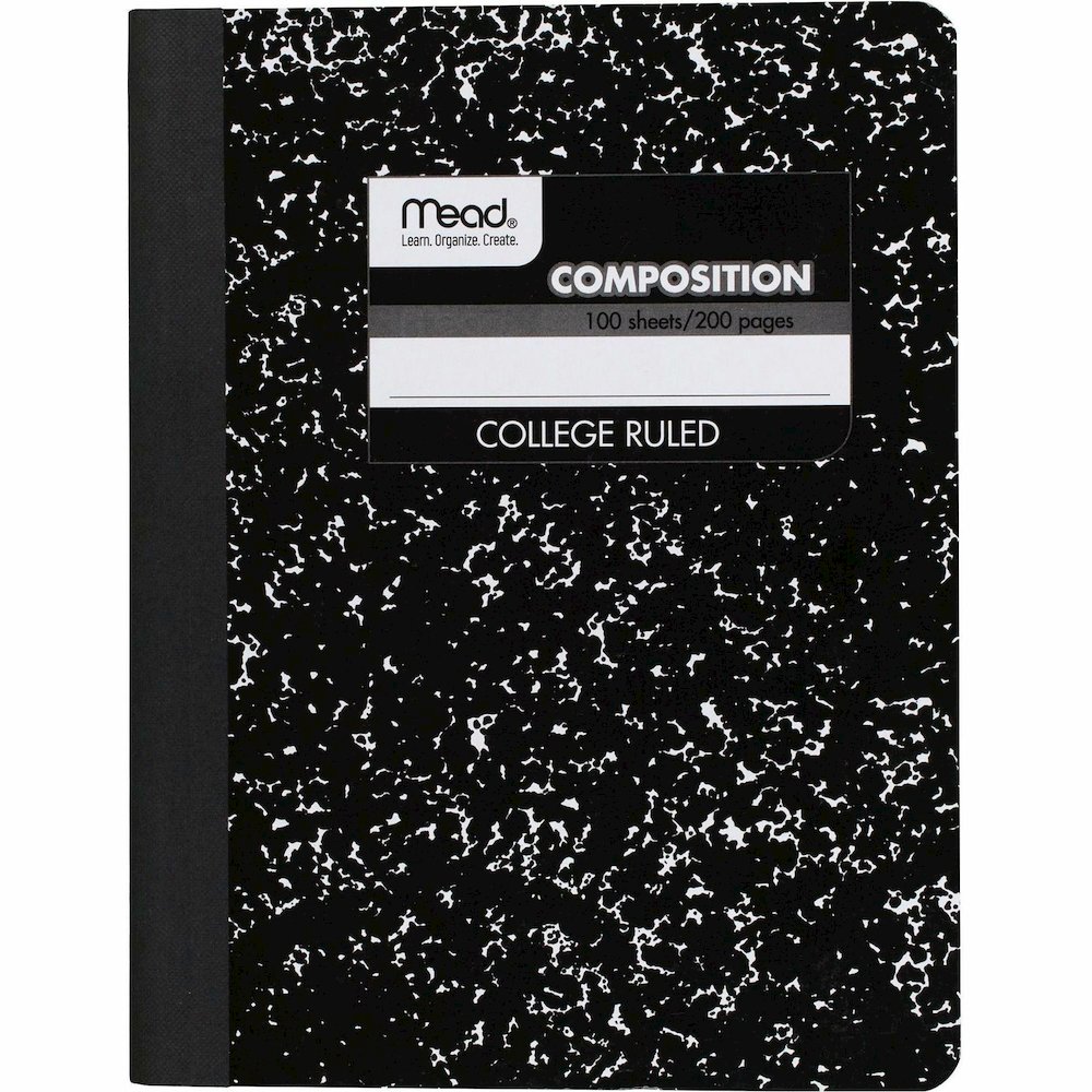 Mead Composition Book - Sewn - 7 1/2" x 9 3/4" Sheet Size - White Paper - Black Marble Cover - 12 / Carton. Picture 3