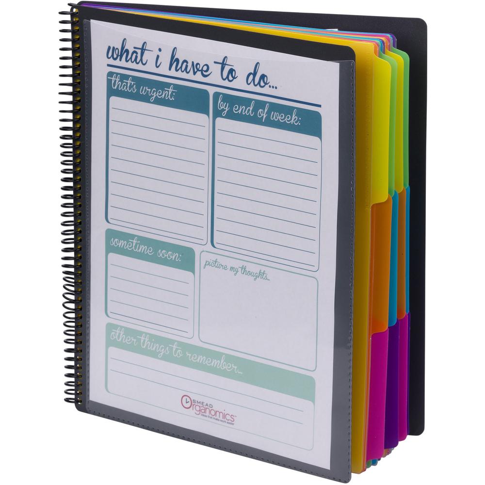 Smead 1/3 Tab Cut Letter Organizer Folder - 8 1/2" x 11" - Spiral Fastener - 24 Inside Back Pocket(s) - Assorted Position Tab Position - 12 Divider(s) - Yellow, Pink, Lime, Blue, Purple - 1 Each. Picture 6
