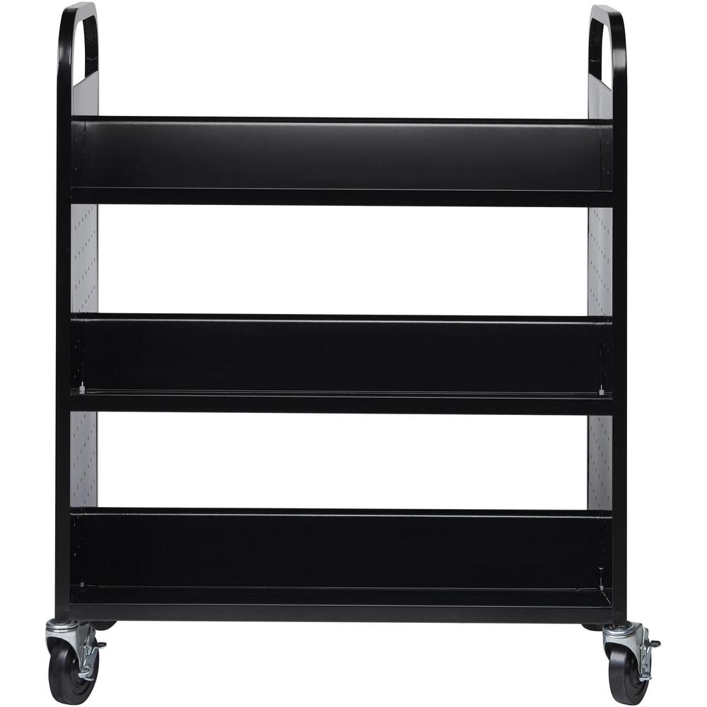 Lorell Double-sided Book Cart - 6 Shelf - Round Handle - 5" Caster Size - Steel - 38" Width x 18" Depth x 46.25" Height - Black - 1 Each. Picture 3