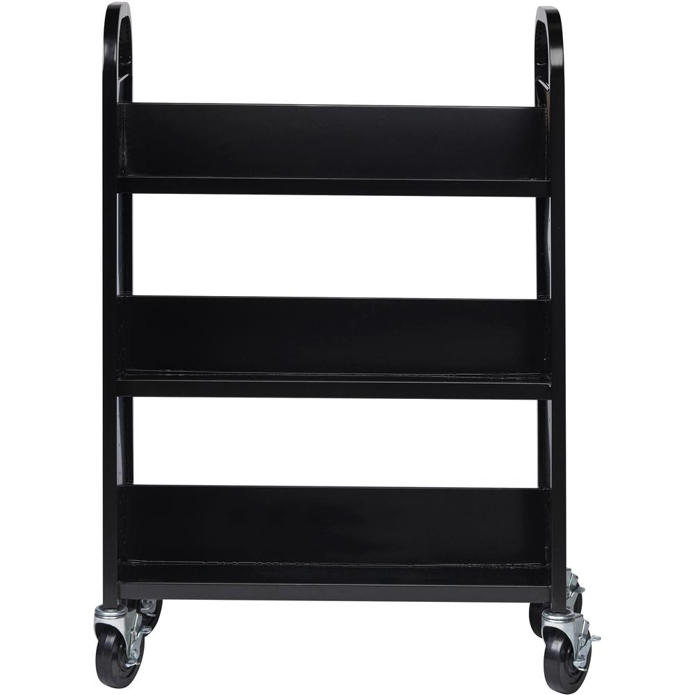 Lorell Single-sided Book Cart - 3 Shelf - Round Handle - 5" Caster Size - Steel - 32" Width x 14" Depth x 46" Height - Black - 1 Each. Picture 9