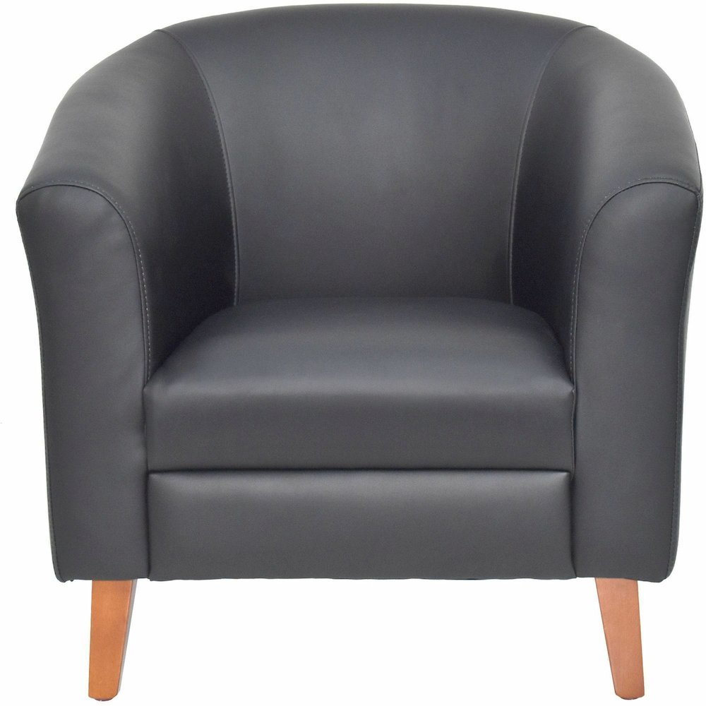Lorell Barrel Armchair - Four-legged Base - Black - Bonded Leather - Armrest - 1 Each. Picture 3