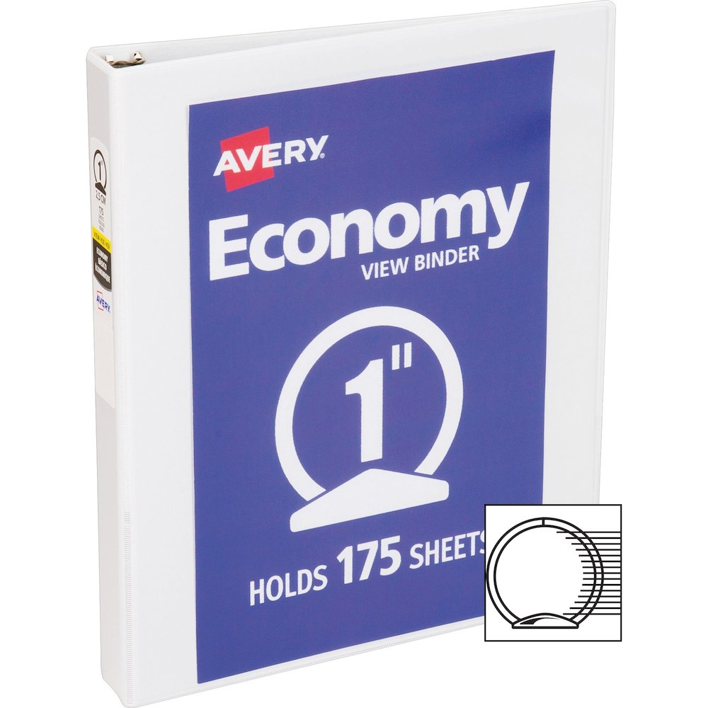 Avery&reg; Economy View Binder - 1" Binder Capacity - Letter - 8 1/2" x 11" Sheet Size - 175 Sheet Capacity - 3 Ring - Fastener: Round Ring - Pocket: 2, Internal - Vinyl-covered Chipboard - White - 15. Picture 4