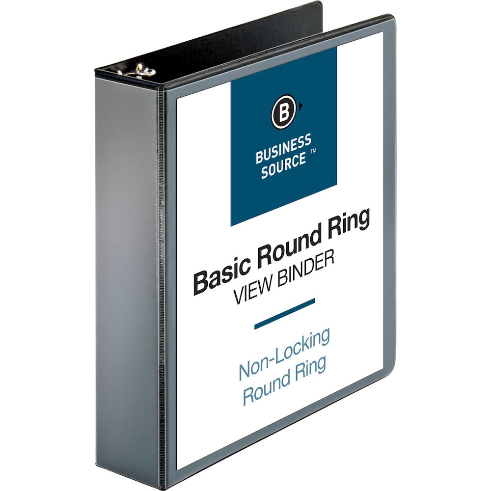 Business Source Round-ring View Binder - 2" Binder Capacity - Letter - 8 1/2" x 11" Sheet Size - 475 Sheet Capacity - Fastener: Round Ring - Pocket: 2, Internal - Polypropylene - Black - Wrinkle-free,. Picture 3