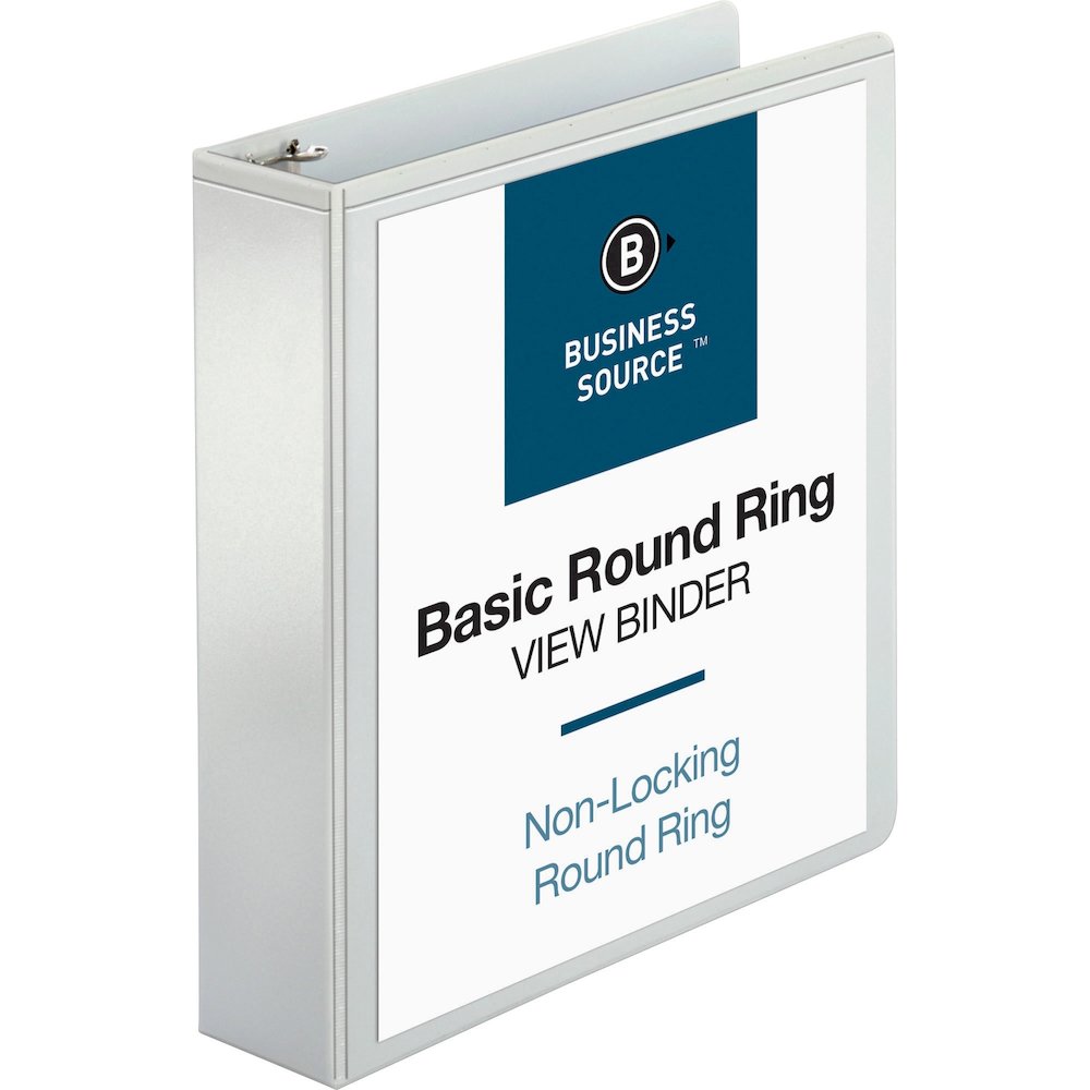 Business Source Round-ring View Binder - 2" Binder Capacity - Letter - 8 1/2" x 11" Sheet Size - 475 Sheet Capacity - Fastener: Round Ring - Pocket: 2, Internal - Polypropylene - White - Wrinkle-free,. Picture 3