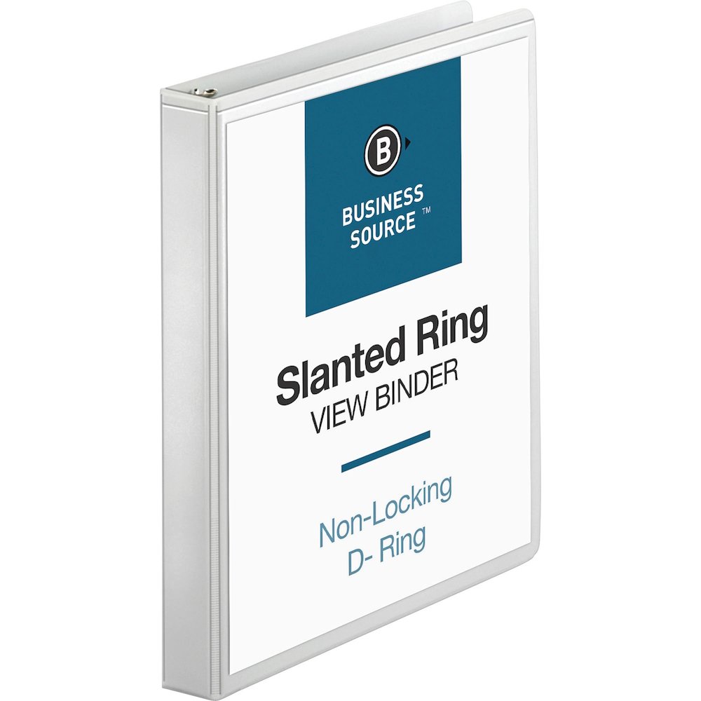 Business Source Basic D-Ring View Binders - 1" Binder Capacity - Letter - 8 1/2" x 11" Sheet Size - 240 Sheet Capacity - 3 Ring - Fastener: Slant D-Ring - Pocket: Internal - Polypropylene - White - St. Picture 3