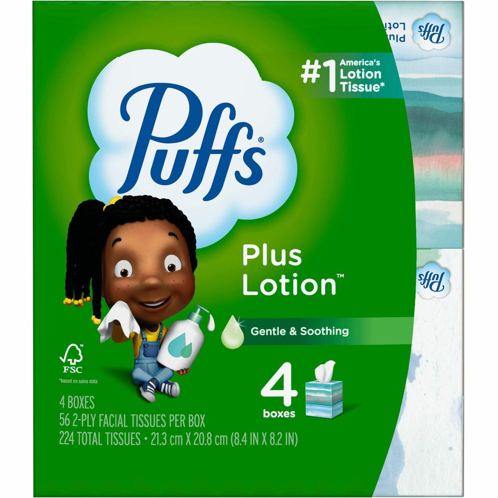 Puffs Plus Lotion Facial Tissues - 2 Ply - WhiteBox - 56/Box - 6 / Carton. Picture 2