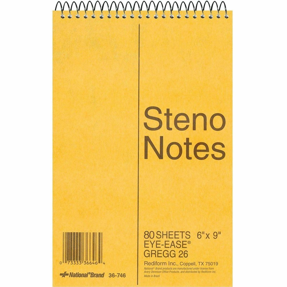 Rediform Steno Notebooks - 80 Sheets - Wire Bound - Gregg Ruled Margin - 16 lb Basis Weight - 6" x 9" Sheet Size - Green Paper - Brown Board Cover - Hard Cover, Rigid - 12 / Pack. Picture 3