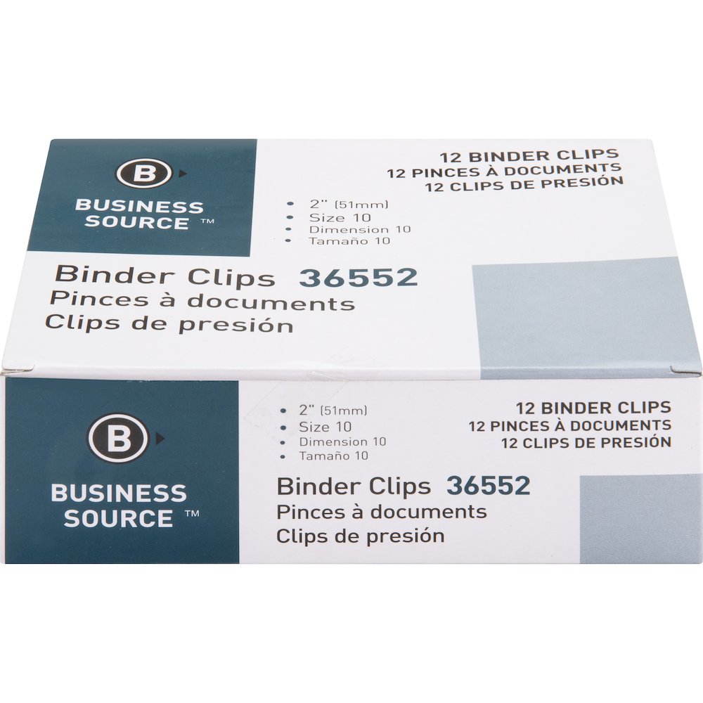 Business Source Fold-back Binder Clips - Large - 2" Length x 2" Width - 1" Size Capacity - Black - Steel - 1 Dozen/Box - 10 / Bundle. Picture 3