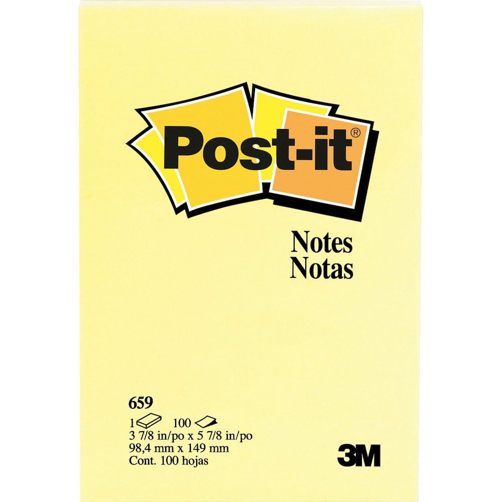 Post-it&reg; Notes Original Notepads - 4" Flag/Note Width x 6" Flag/Note Length - Rectangle - 100 Sheets per Pad - Unruled - Canary Yellow - Paper - Self-adhesive, Repositionable - 12/Pack - 2 / Bundl. Picture 3