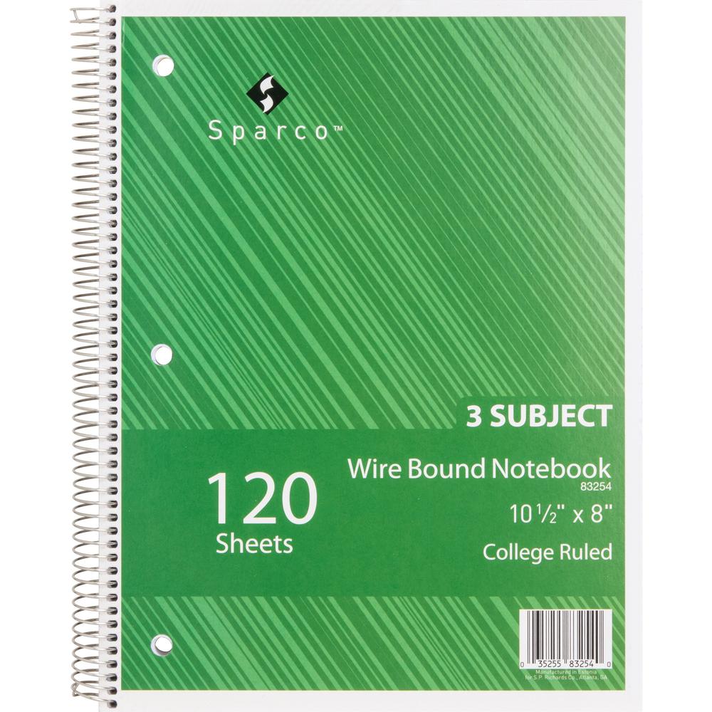 Sparco Wire Bound College Ruled Notebook - 120 Sheets - Wire Bound - College Ruled Front Ruling - Unruled Margin - 16 lb Basis Weight - 8" x 10 1/2" Sheet Size - Assorted Paper - Assorted Chipboard Co. Picture 3