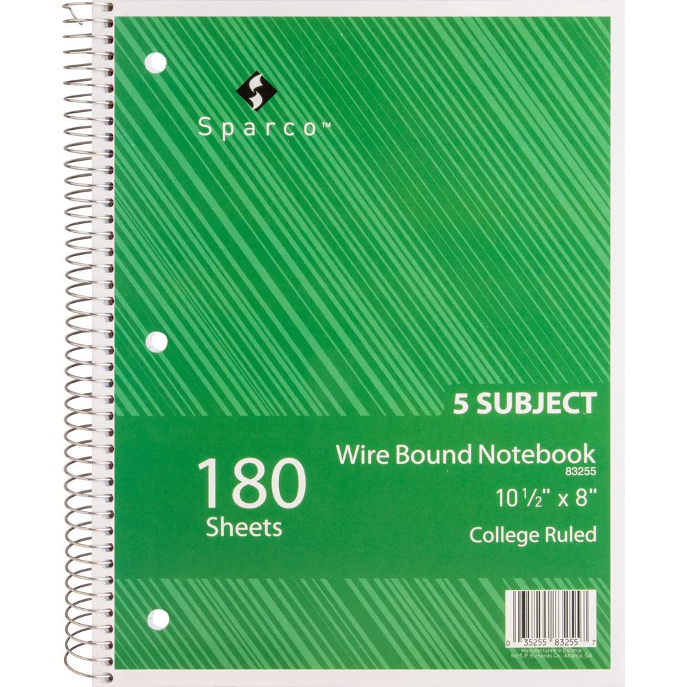 Sparco Wirebound College Ruled Notebooks - 180 Sheets - Wire Bound - College Ruled Front Ruling - Unruled Margin - 8" x 10 1/2" Sheet Size - Assorted Paper - Assorted Chipboard Cover - Resist Bleed-th. Picture 6