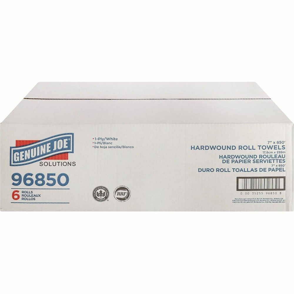 Genuine Joe Solutions Hardwound Paper Towels - 1 Ply - 7" Width x 850 ft Length - White - 65 / Pallet. Picture 4
