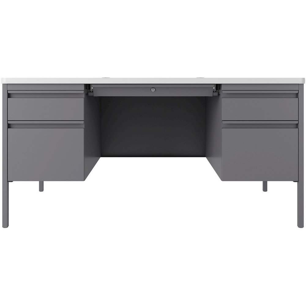 Lorell Fortress Series Double-Pedestal Teachers Desk - 29.5" Height x 60" Width x 30" Depth - Double Pedestal - T-mold Edge - Material: Steel - Finish: Gray - 1 Each. Picture 4