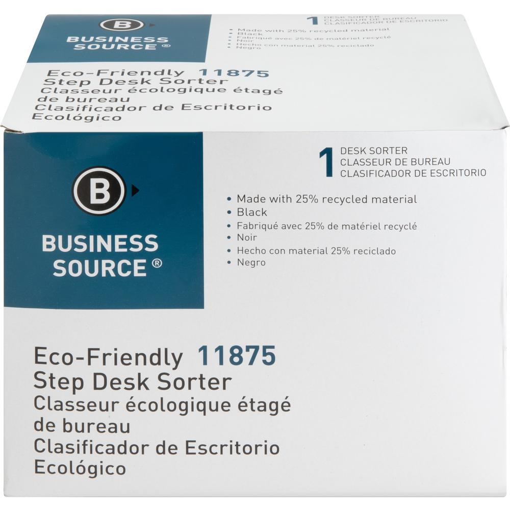 Business Source 6-slot Inclined Desk Step Sorter - 6 Compartment(s) - 6.50" Height x 8" Width x 7.75" Depth - Desktop - 25% Recycled - Black - Plastic - 1 Each. Picture 5