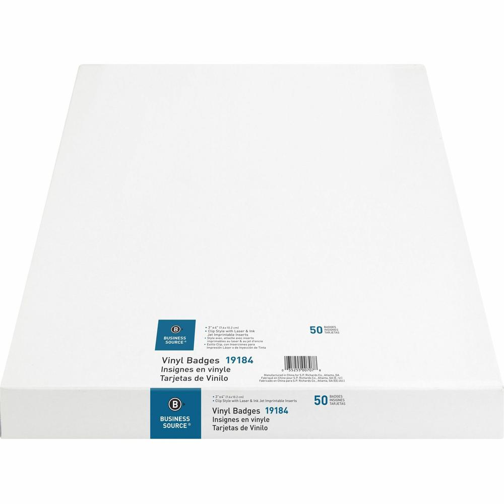 Business Source Clip Holder Style Badge Kit - 3" Height x 4" Width - Clear - 50 / Box. Picture 2