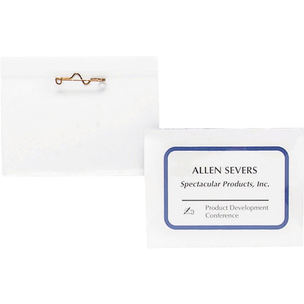 Business Source Pin-Style Holder Name Badge Kits - Clear - 100/Box - 5 / Bundle. Picture 2