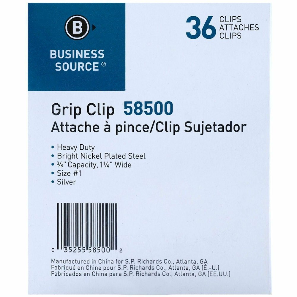 Business Source Bulldog Grip Clips - No. 1 - 1.3" Width - for Paper - Heavy Duty - Silver - 36 / Box. Picture 3