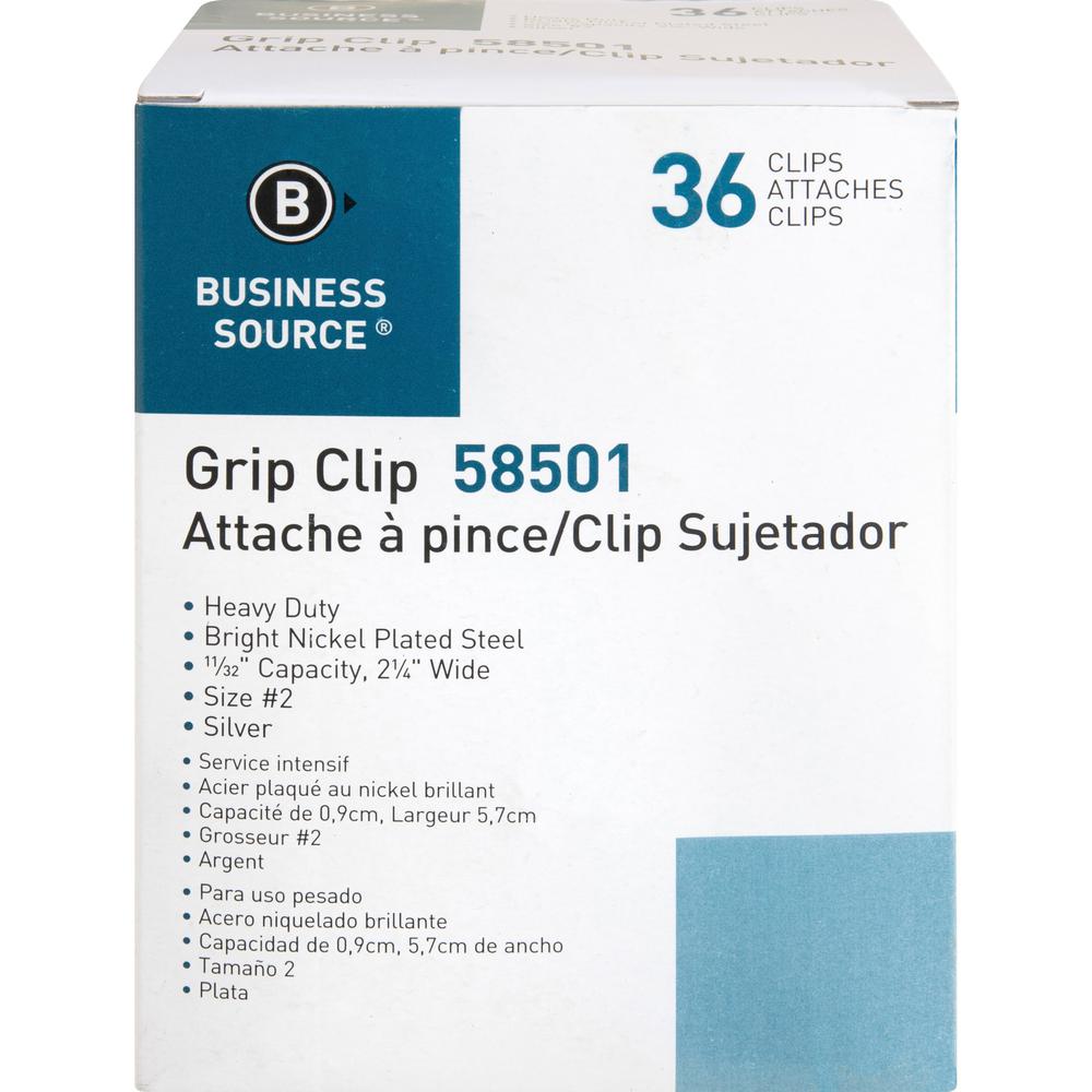 Business Source Bulldog Grip Clips - No. 2 - 2.3" Width - for Paper - Heavy Duty - Silver - 36 / Box. Picture 8