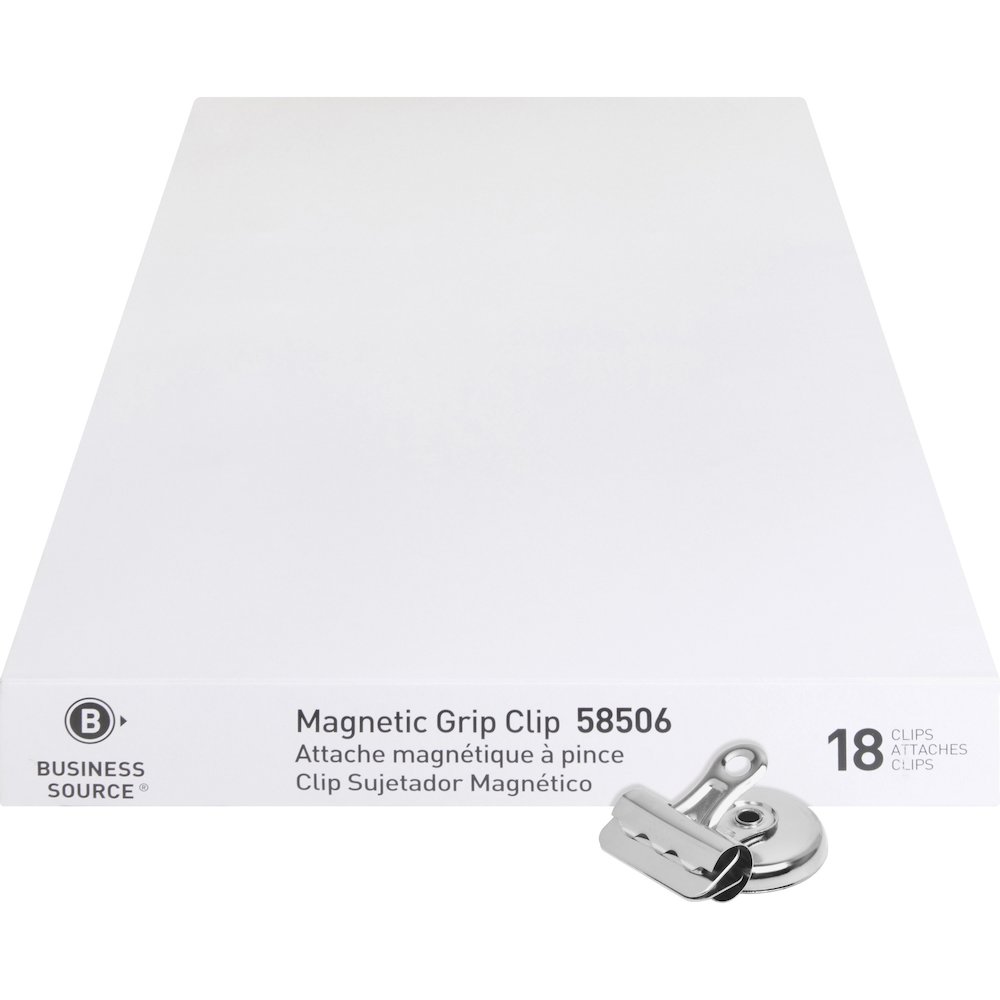 Business Source Magnetic Grip Clips Pack - No. 1 - 1.3" Width - for Paper - Magnetic, Heavy Duty - Silver - 18/Box - 6 / Bundle. Picture 3