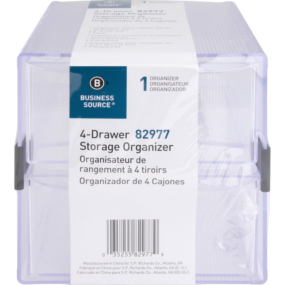 Business Source 4-drawer Storage Organizer - 4 Drawer(s) - 6" Height x 7.25" Width x 6" Depth - Desktop - Clear - 1 Each. Picture 6