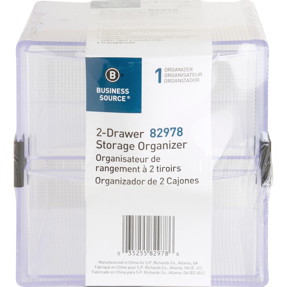 Business Source 2-drawer Storage Organizer - 2 Drawer(s) - 6" Height x 6" Width x 6" Depth - Desktop - Clear - 1 Each. Picture 4