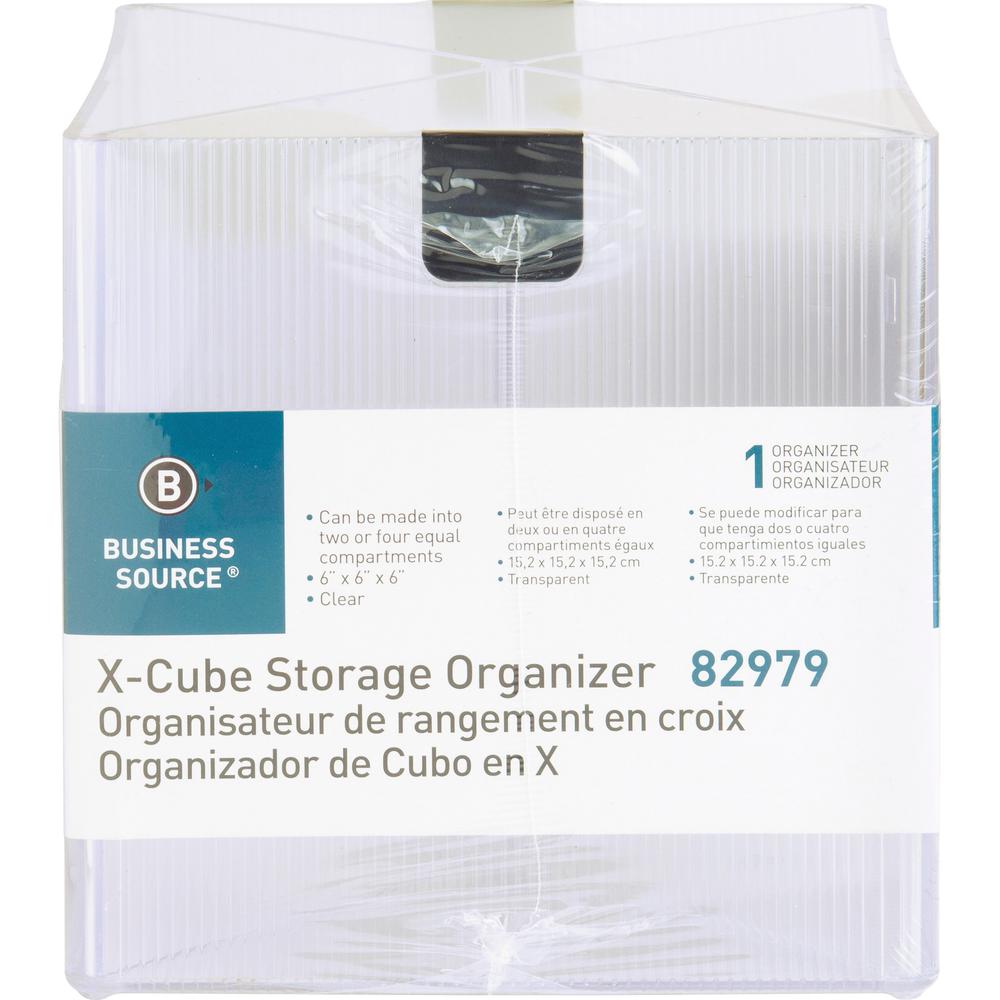 Business Source X-Cube Storage Organizer - 4 Compartment(s) - 6" Height x 6" Width x 6" Depth - Desktop - Adjustable Divider - Clear - 1 Each. Picture 2