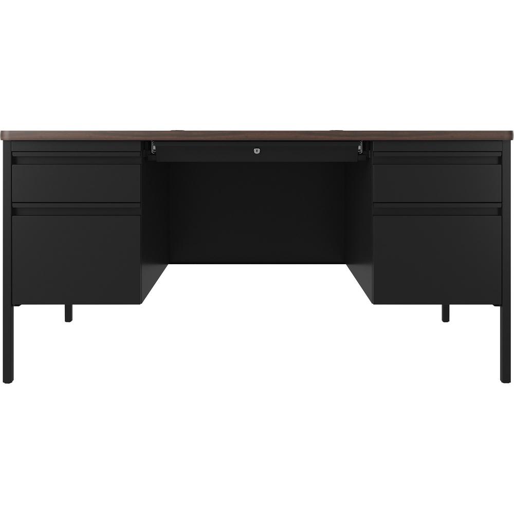 Lorell Fortress Series Double-Pedestal Teachers Desk - 60" x 30"29.5" - Box, File Drawer(s) - Double Pedestal - T-mold Edge - Finish: Black Walnut. Picture 2